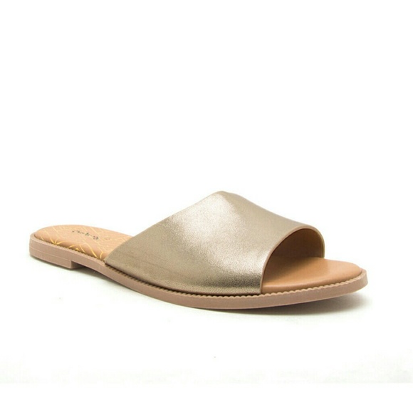 SALE!!! Sandal Gold Metallic Slide Flat Open-Toe Sandal NEW - Picture 2 of 8